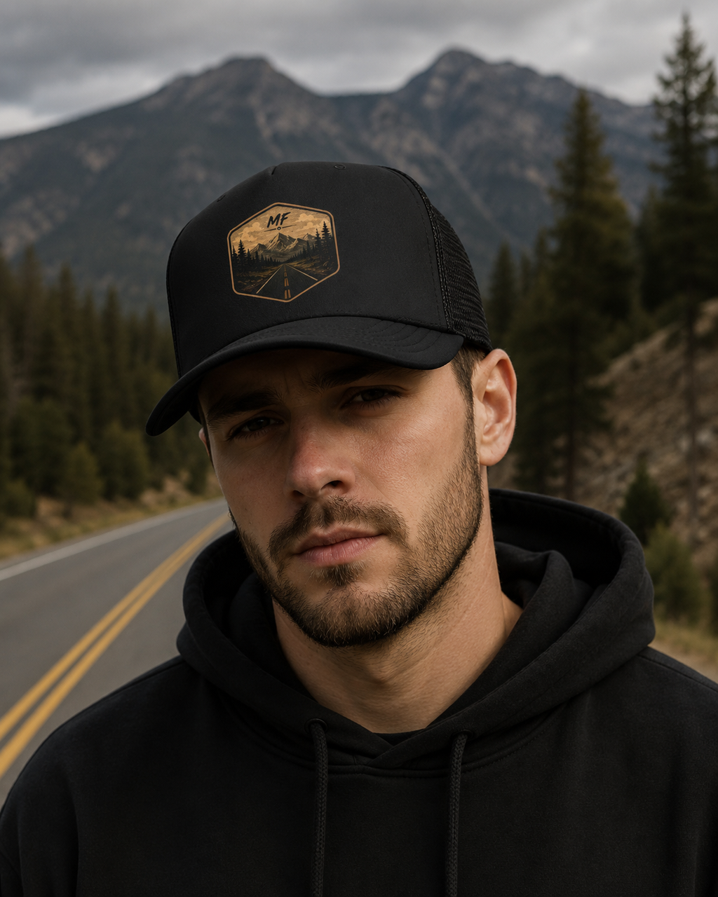 Mountain Road Patch Foam Trucker Hat | Outdoor Adventure Cap