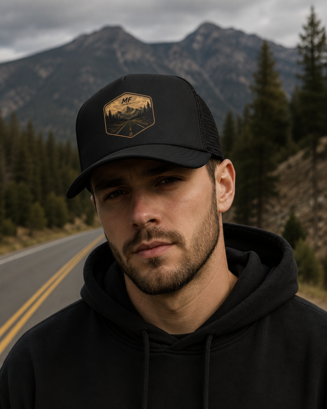 Mountain Road Patch Foam Trucker Hat | Outdoor Adventure Cap
