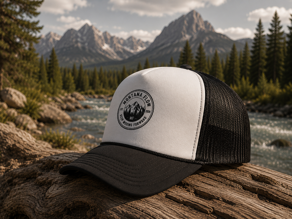Montana Flow Mountain Badge Trucker Hat | Outdoor Foam Cap