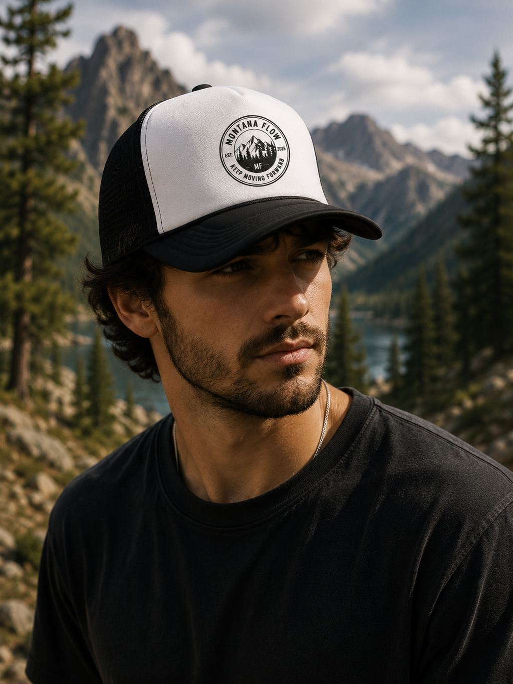 Montana Flow Mountain Badge Trucker Hat | Outdoor Foam Cap