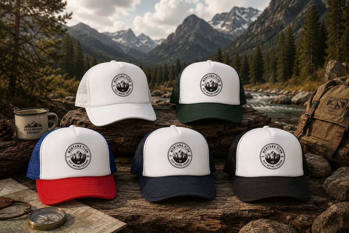 Montana Flow Mountain Badge Trucker Hat | Outdoor Foam Cap