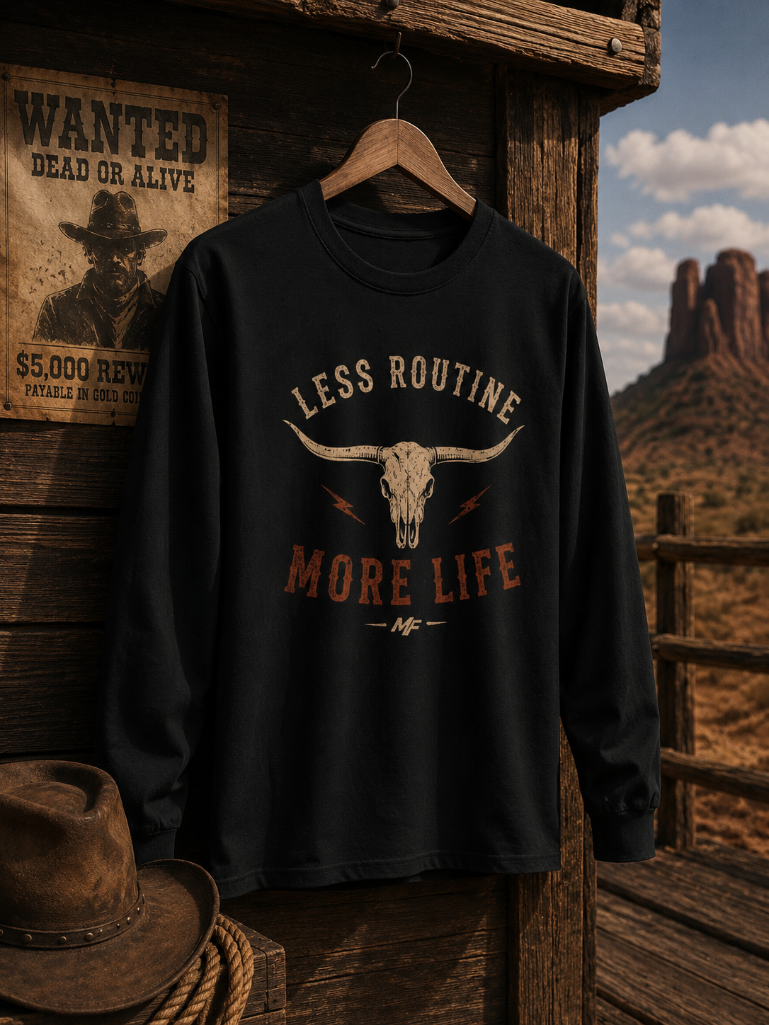 Less Routine More Life Long Sleeve | Western Graphic Tee