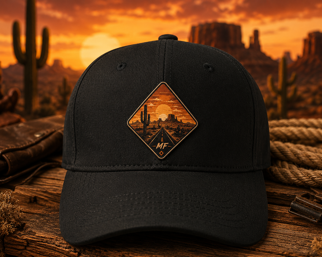Mountain Sunset Patch Hat | Desert Landscape Cap, Outdoor Adventure Baseball Cap, Western Road Trip