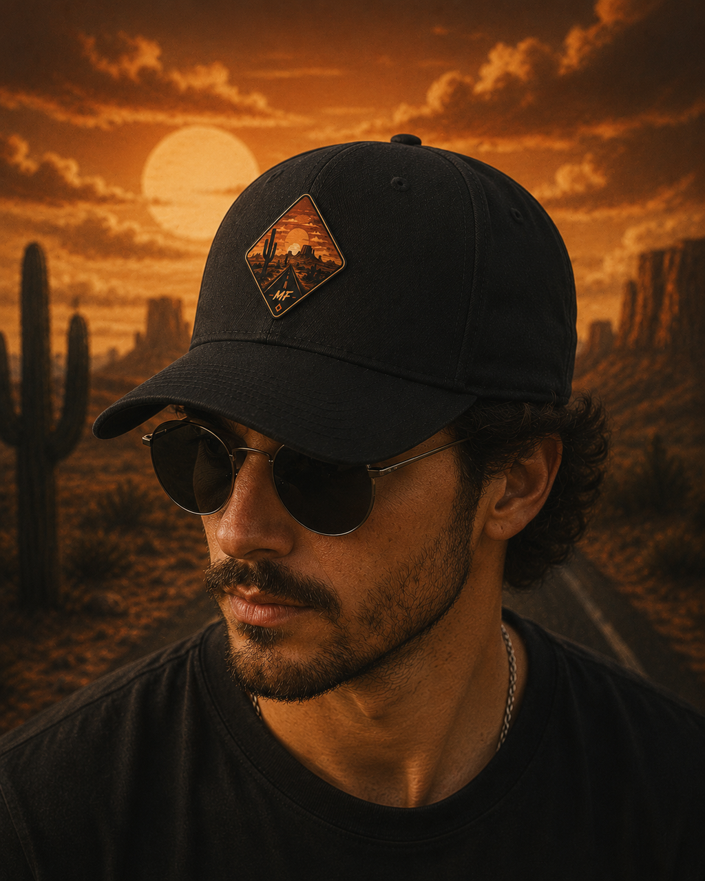 Mountain Sunset Patch Hat | Desert Landscape Cap, Outdoor Adventure Baseball Cap, Western Road Trip