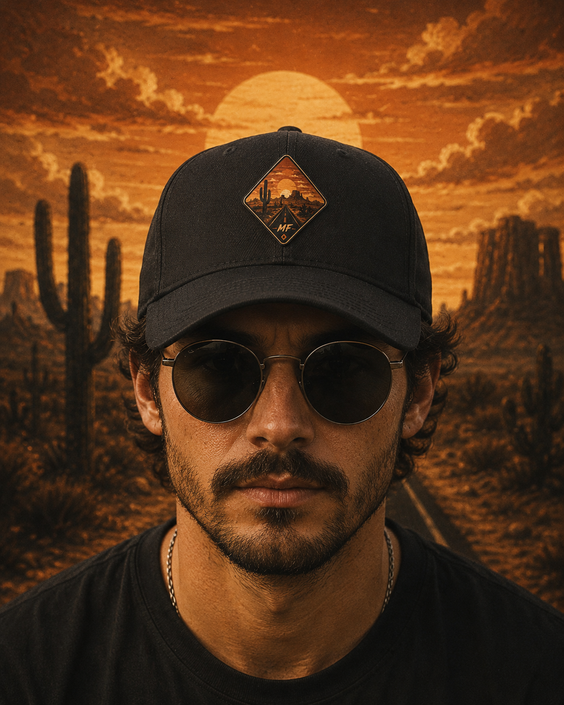 Mountain Sunset Patch Hat | Desert Landscape Cap, Outdoor Adventure Baseball Cap, Western Road Trip