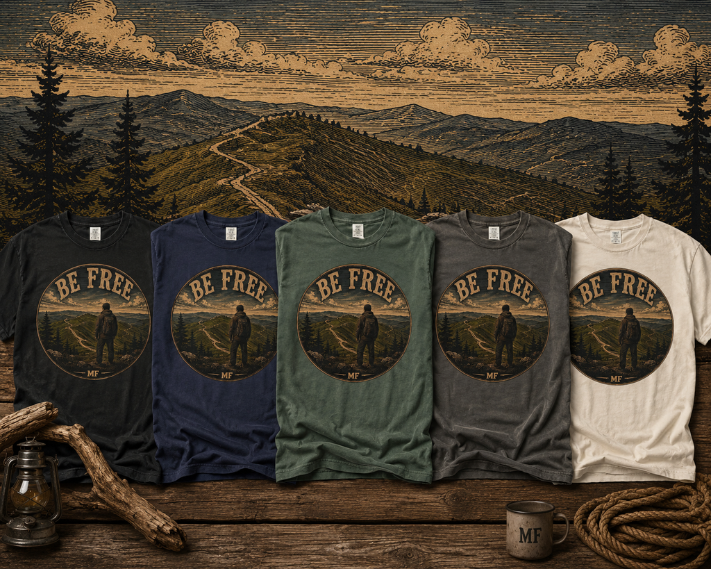 Be Free Hiking T-Shirt | Adventure Mountain Nature Graphic Tee | Outdoor Travel Shirt