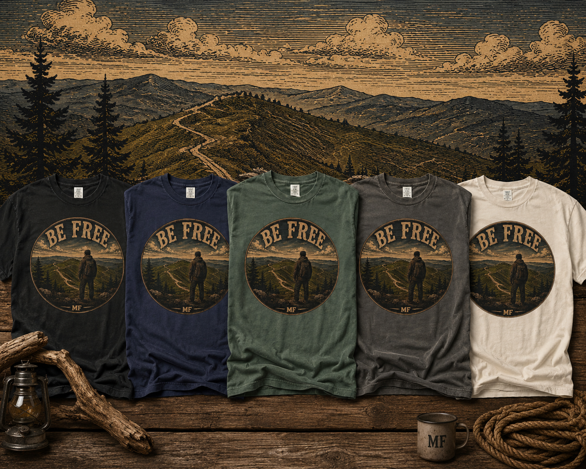 Be Free Hiking T-Shirt | Adventure Mountain Nature Graphic Tee | Outdoor Travel Shirt