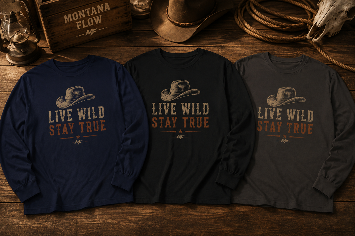 Live Wild Stay True Cowboy Hat Long Sleeve T-Shirt | Western Vintage Graphic Tee