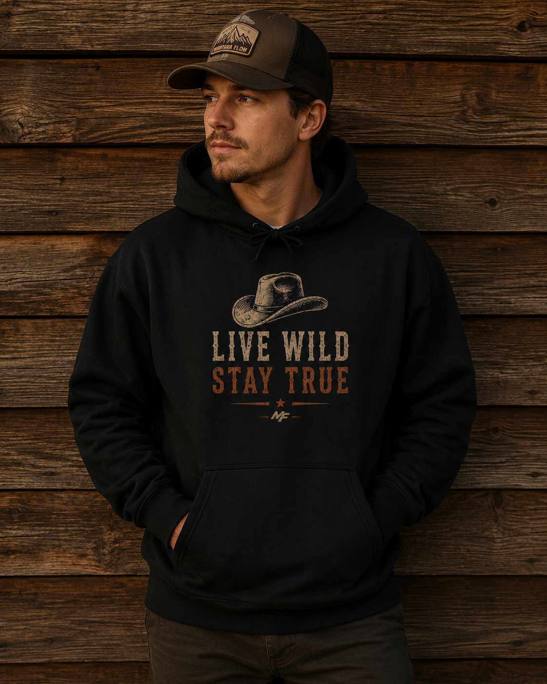 Live Wild Stay True Cowboy Hat Hoodie | Western Vintage Graphic Sweatshirt