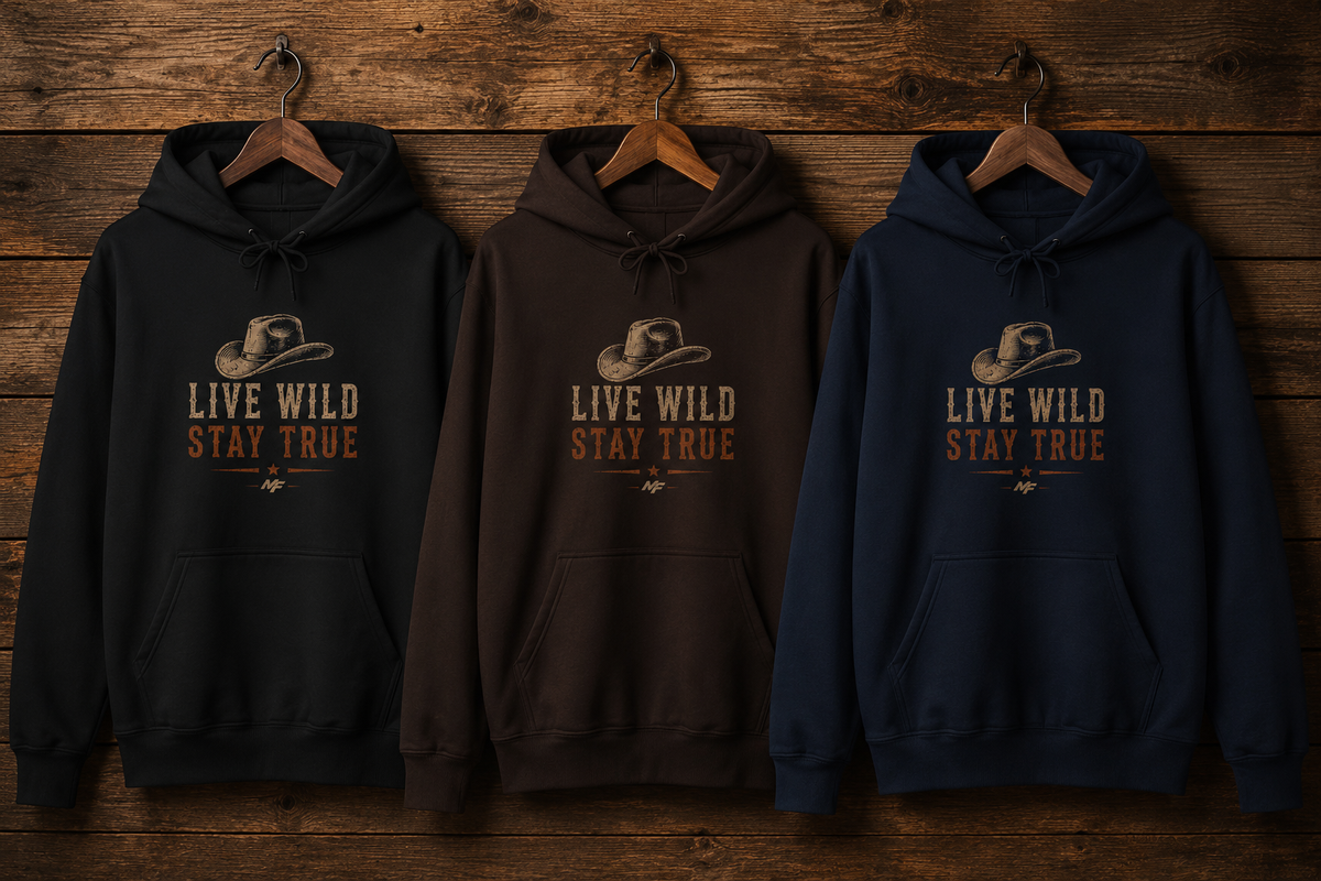 Live Wild Stay True Cowboy Hat Hoodie | Western Vintage Graphic Sweatshirt