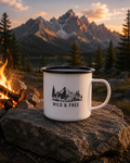 Wild & Free Enamel Camp Mug | Mountain Camping Coffee Cup | Outdoor Adventure Gift