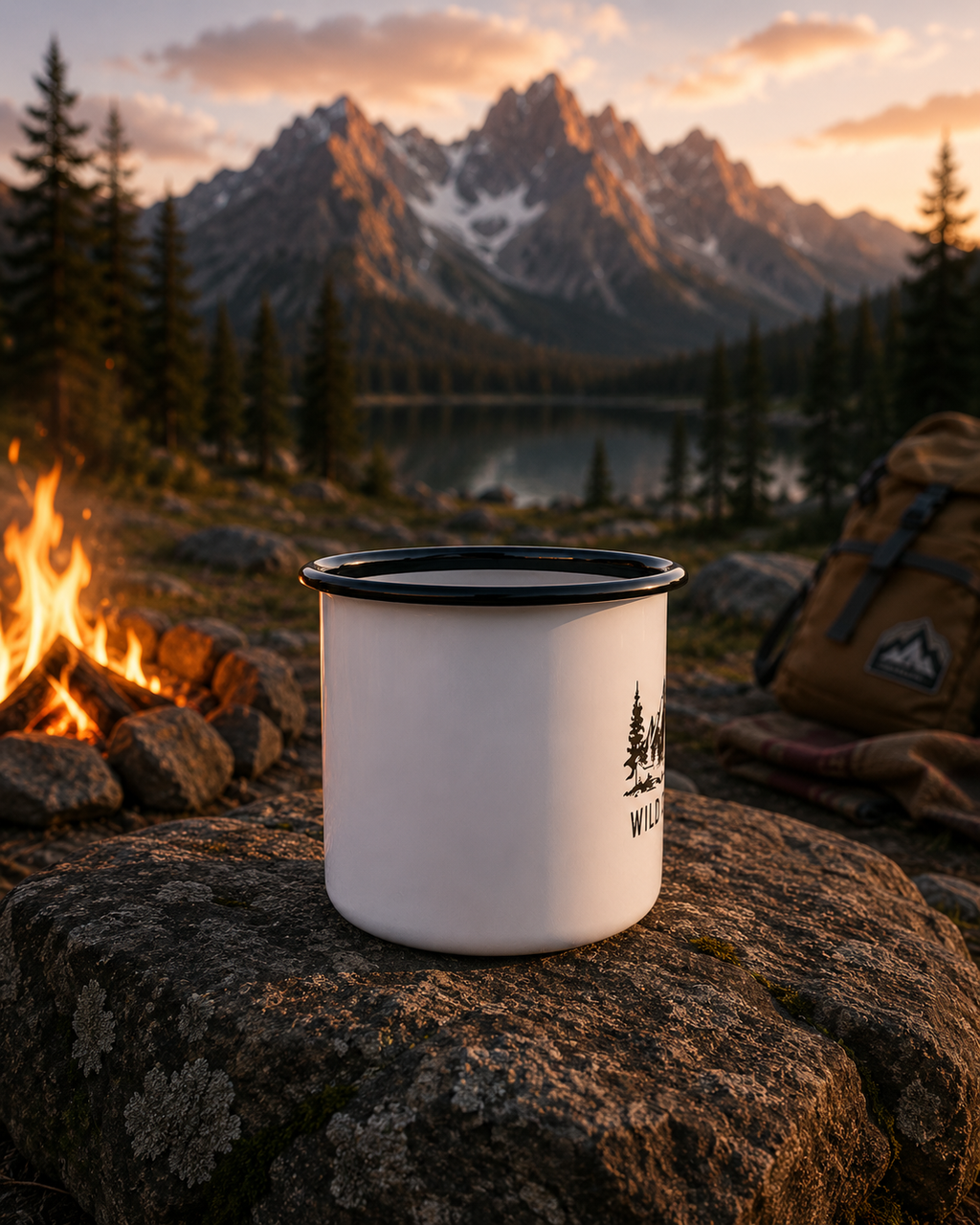 Wild & Free Enamel Camp Mug | Mountain Camping Coffee Cup | Outdoor Adventure Gift