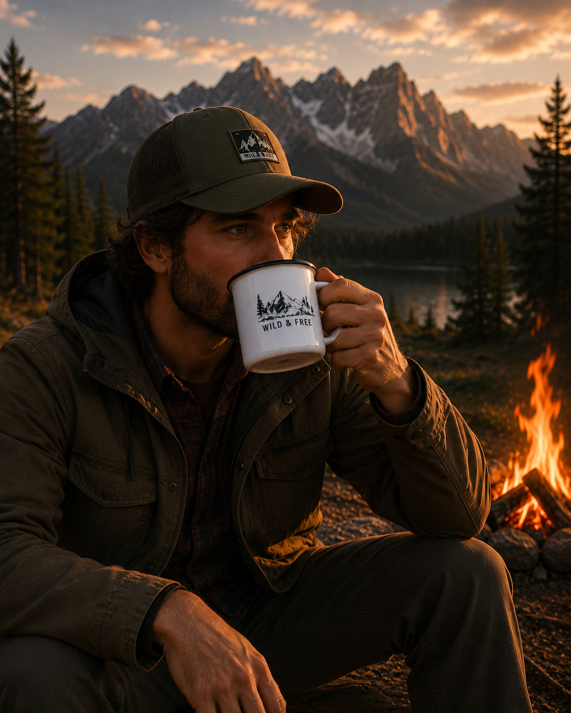 Wild & Free Enamel Camp Mug | Mountain Camping Coffee Cup | Outdoor Adventure Gift