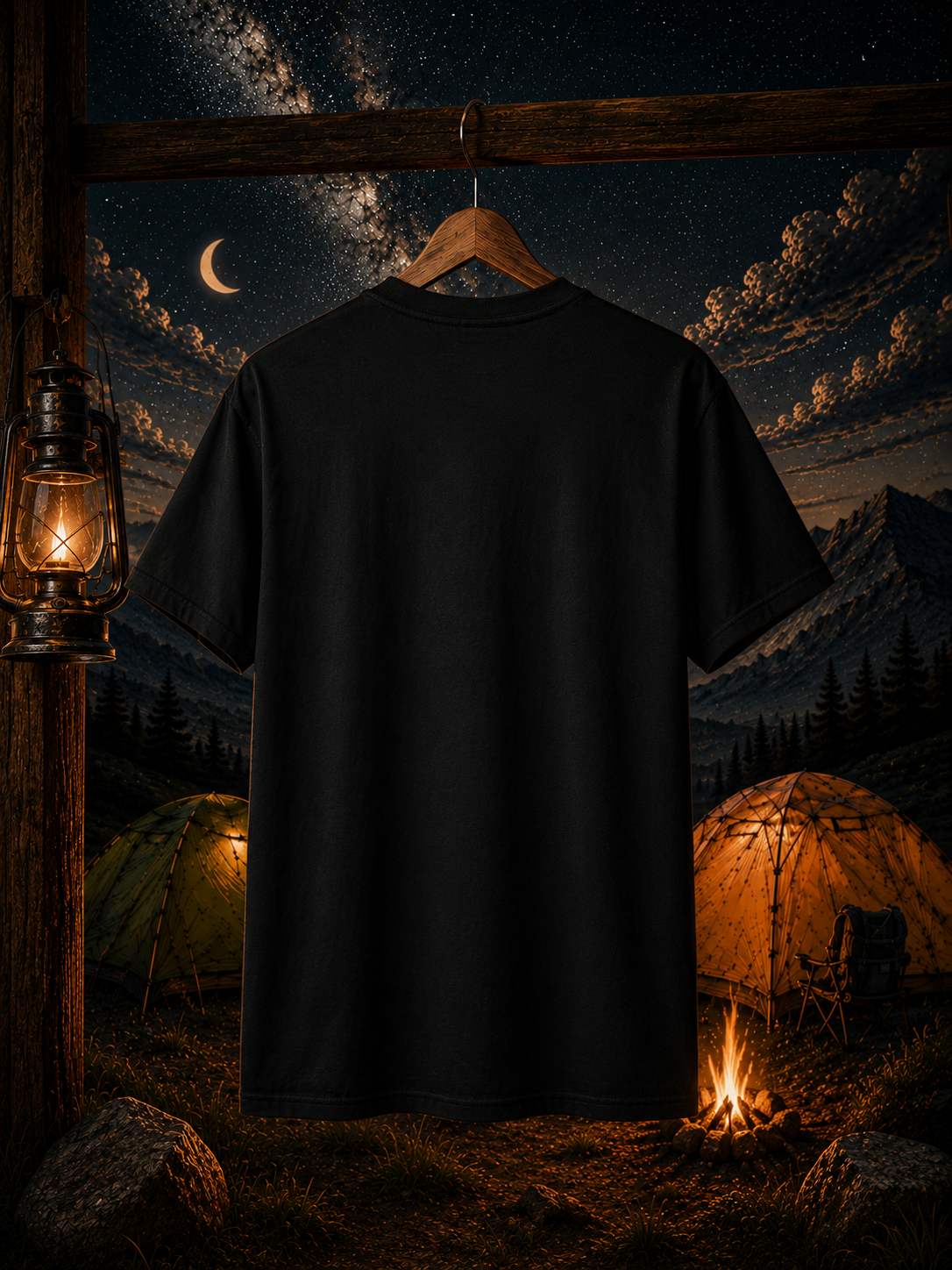 T-shirt de camping « Le voyage est la récompense » | T-shirt graphique montagne et ciel nocturne | Haut de randonnée aventure