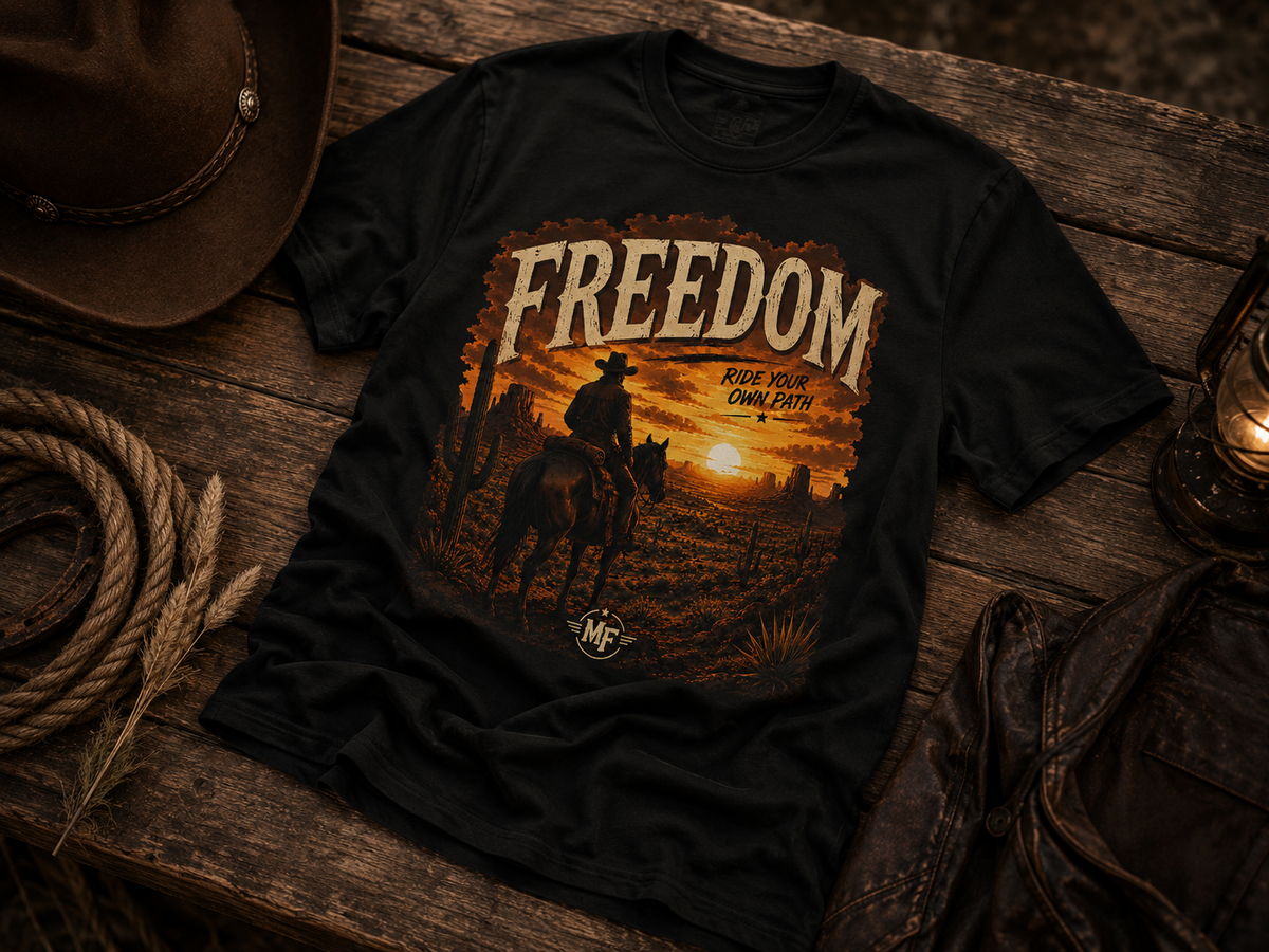 Freedom Ride Your Own Path T-Shirt | Cowboy Sunset Western Graphic Tee