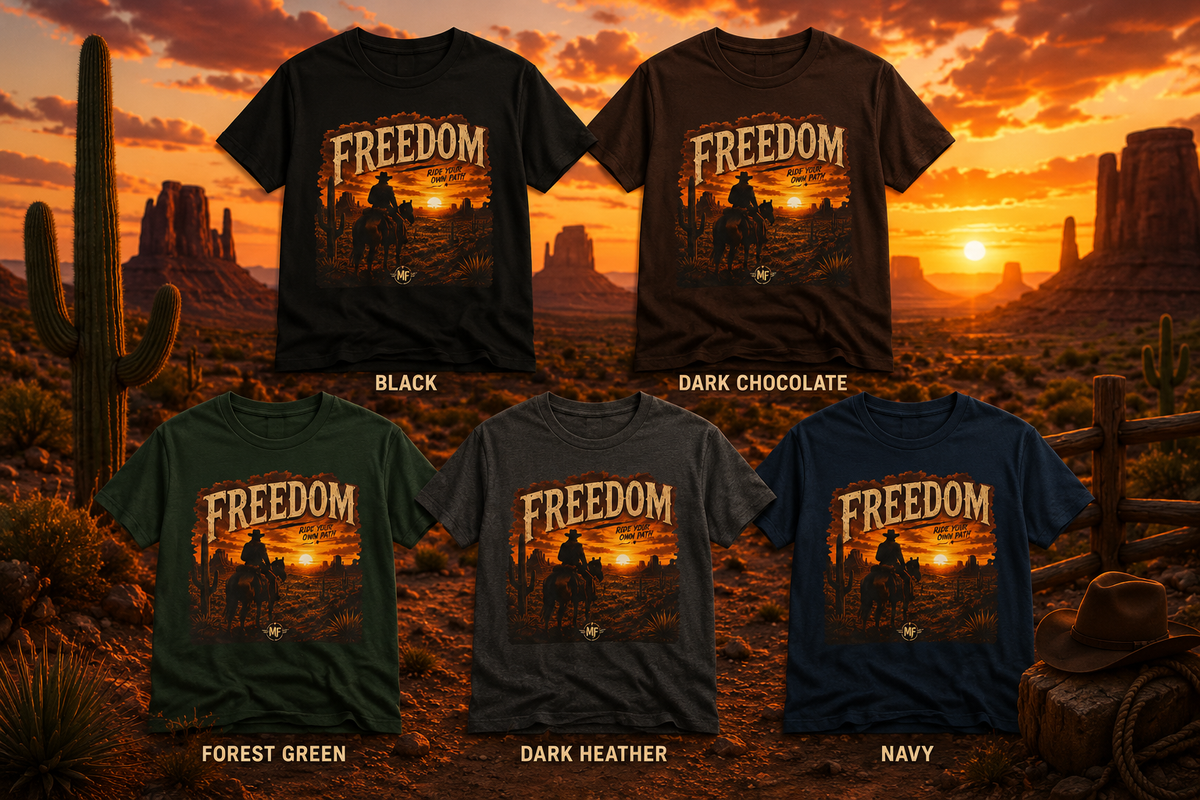 Freedom Ride Your Own Path T-Shirt | Cowboy Sunset Western Graphic Tee