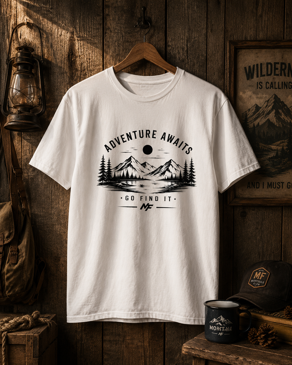 Adventure Awaits Mountain T-Shirt | Go Find It Hiking Camping Nature Graphic Tee