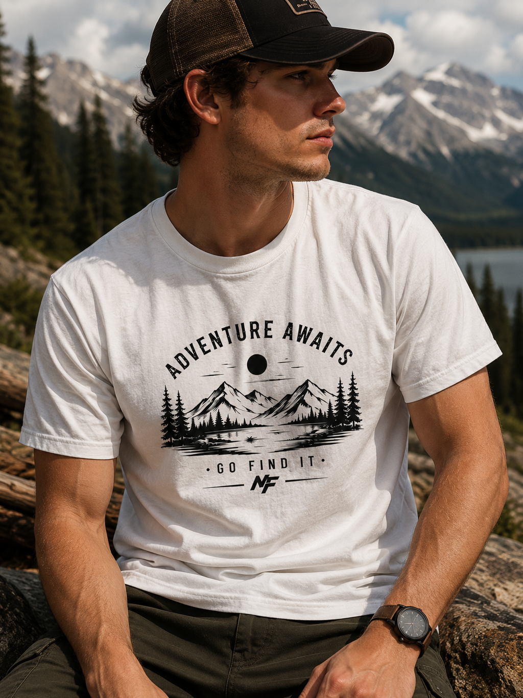 Adventure Awaits Mountain T-Shirt | Go Find It Hiking Camping Nature Graphic Tee