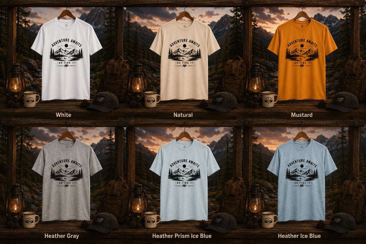 Adventure Awaits Mountain T-Shirt | Go Find It Hiking Camping Nature Graphic Tee