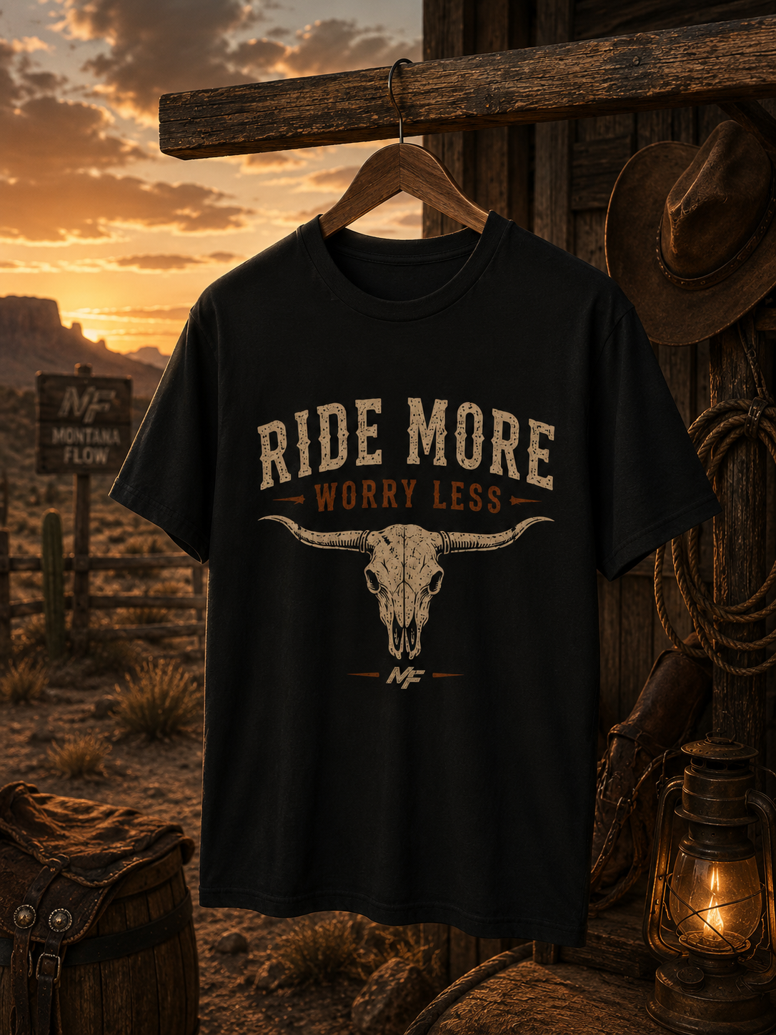 Ride More Worry Less T-Shirt | Longhorn Skull Western Graphic Tee