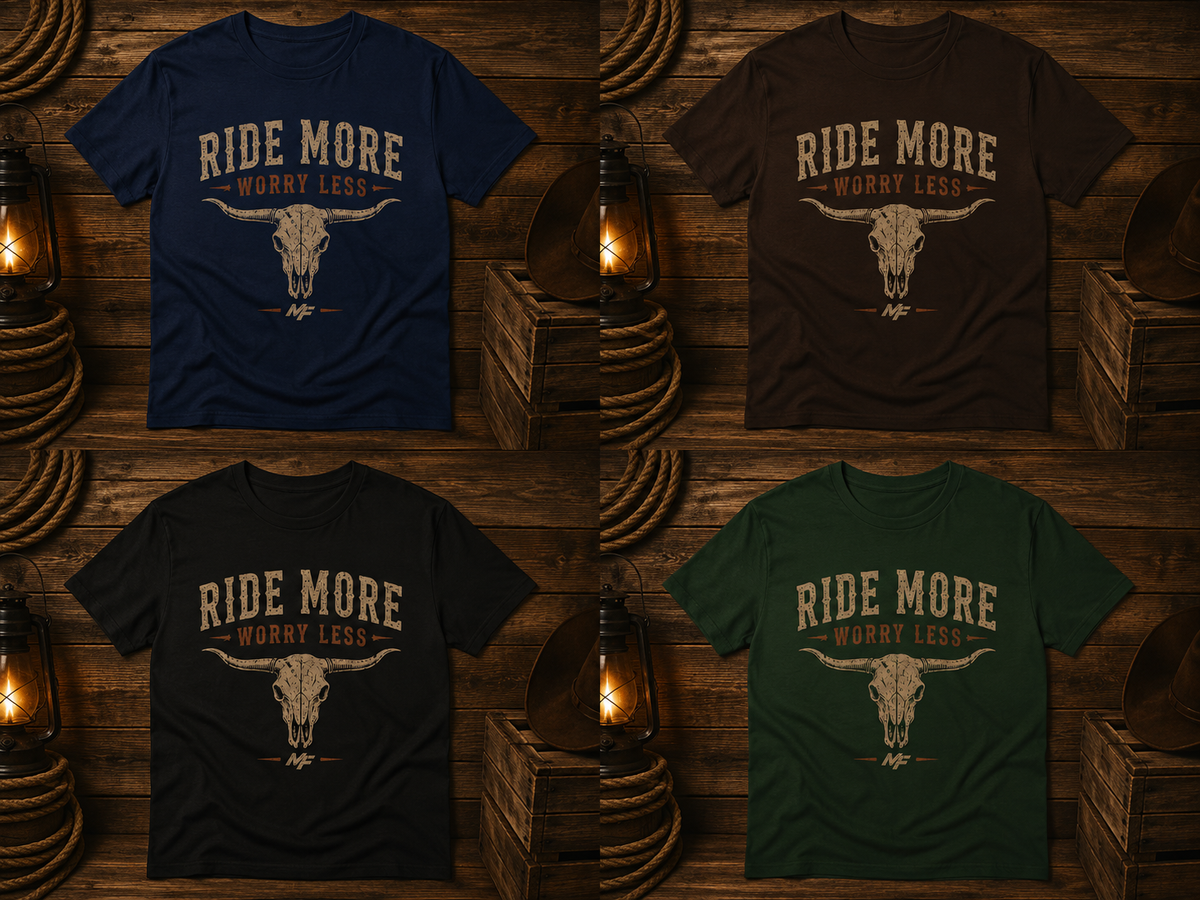 Ride More Worry Less T-Shirt | Longhorn Skull Western Graphic Tee