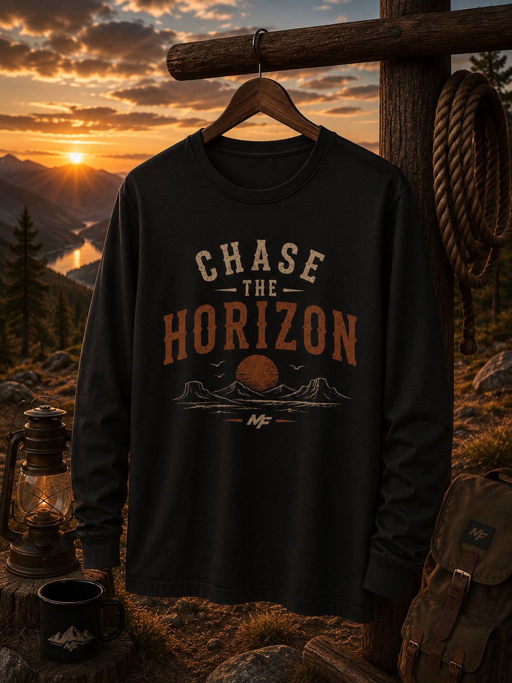 Chase the Horizon Long Sleeve Tee | Vintage Sunset Mountain Shirt