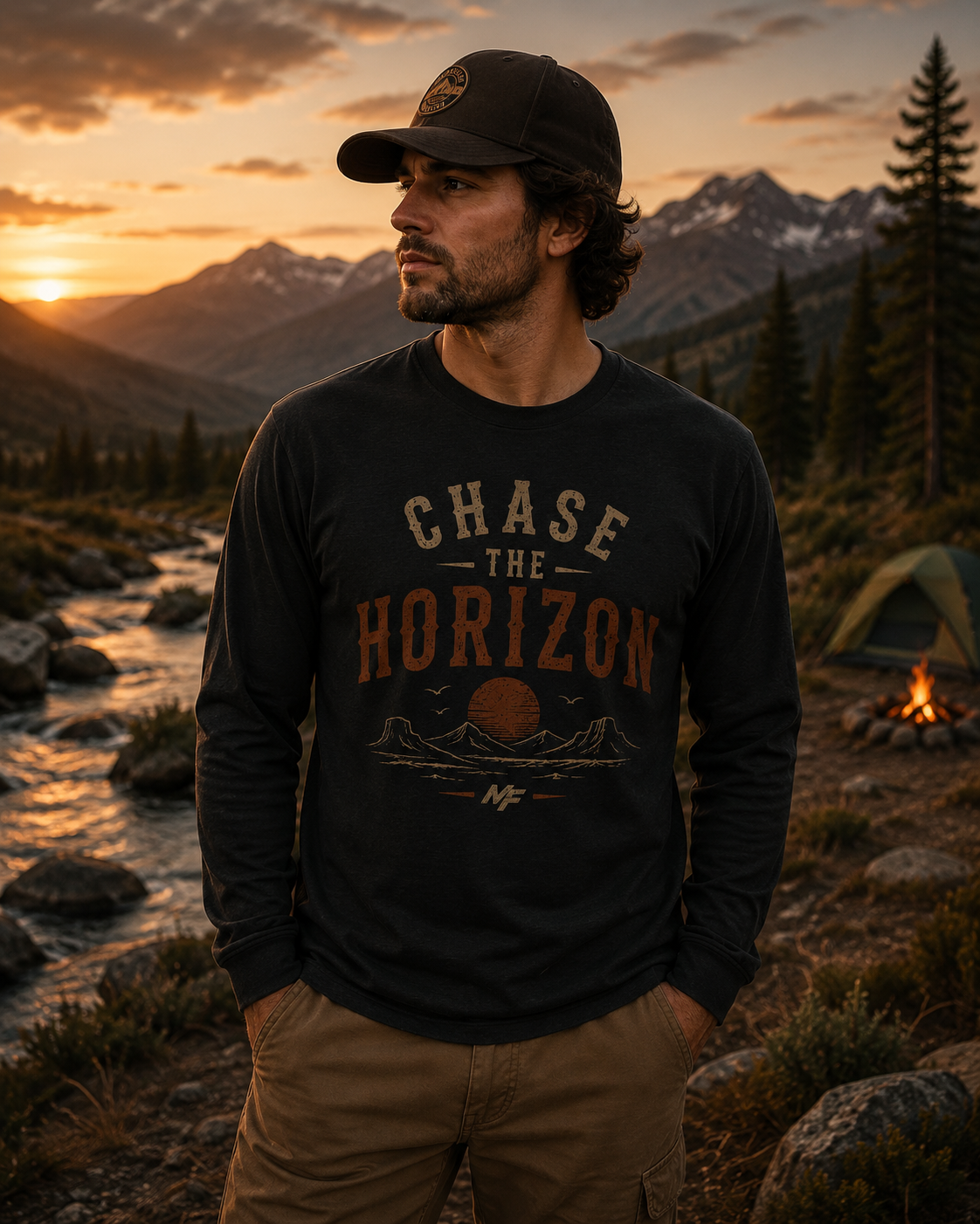 Chase the Horizon Long Sleeve Tee | Vintage Sunset Mountain Shirt