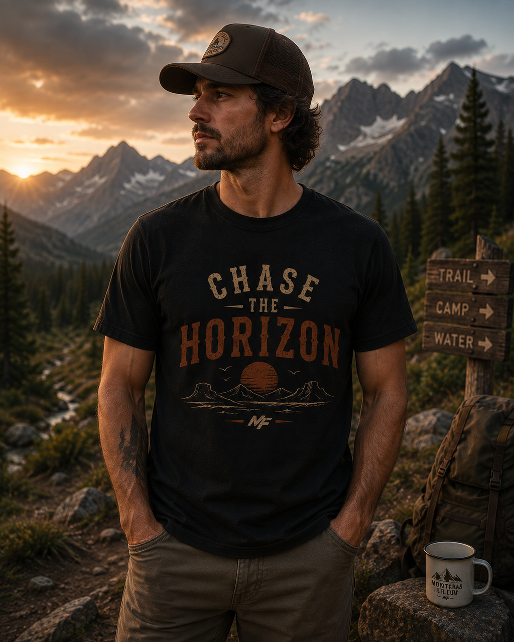 Chase the Horizon Tee | Vintage Sunset Mountain Graphic T-Shirt