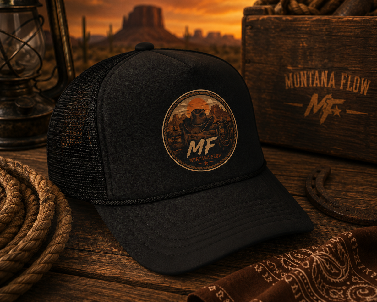 Western Trucker Hat | Desert Sunset M.F. Logo Mesh Cap