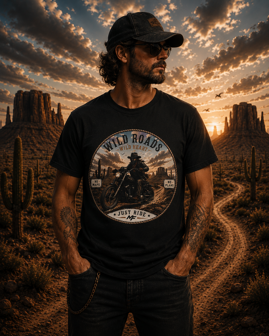 T-shirt de motard Wild Roads | T-shirt graphique vintage pour motard | T-shirt Just Ride
