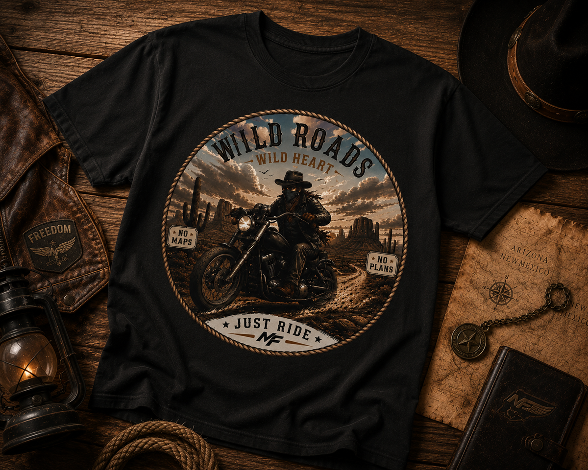 T-shirt de motard Wild Roads | T-shirt graphique vintage pour motard | T-shirt Just Ride