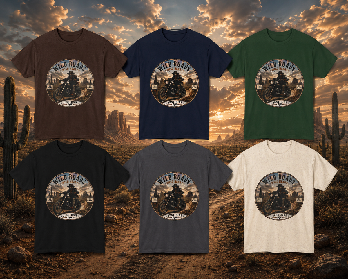 T-shirt de motard Wild Roads | T-shirt graphique vintage pour motard | T-shirt Just Ride