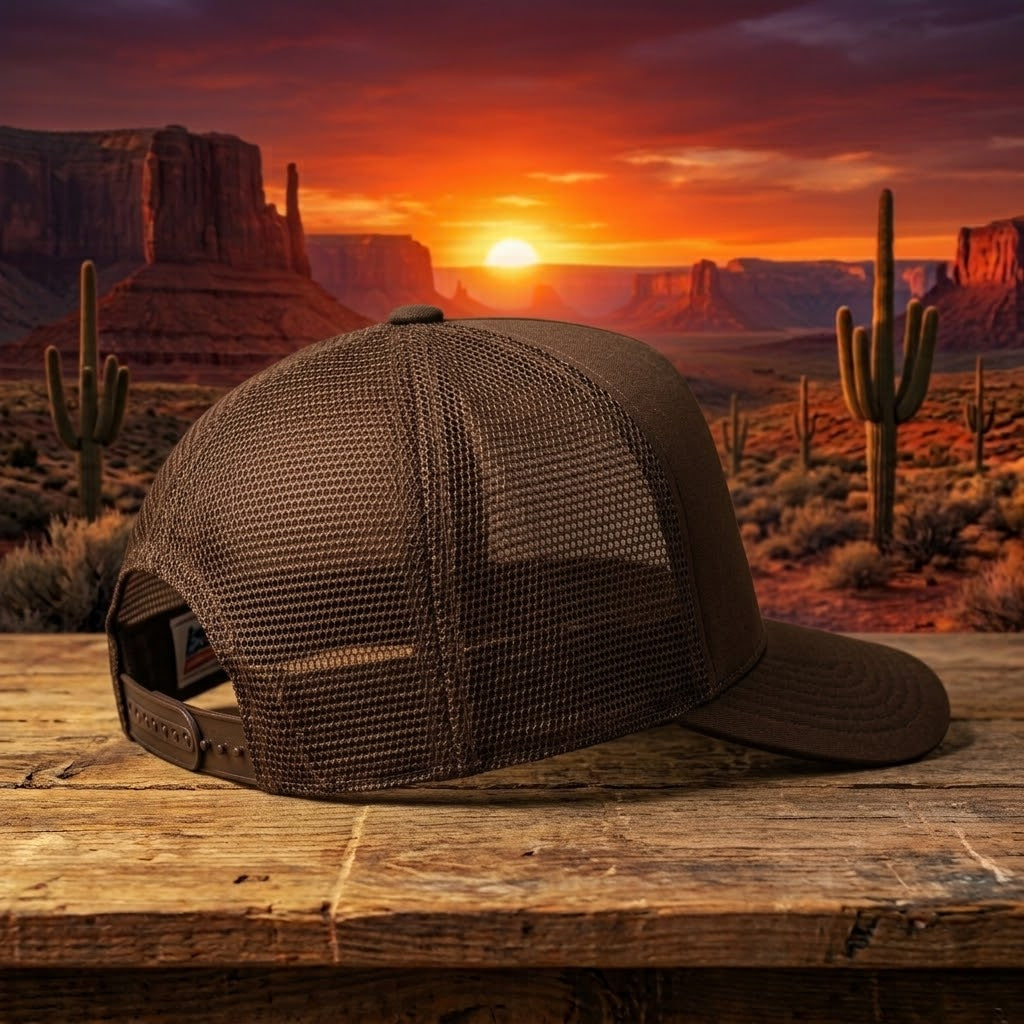 Desert Rider Foam Trucker Hat | Sunset Western Cowboy Cap | Montana Flow MF Logo