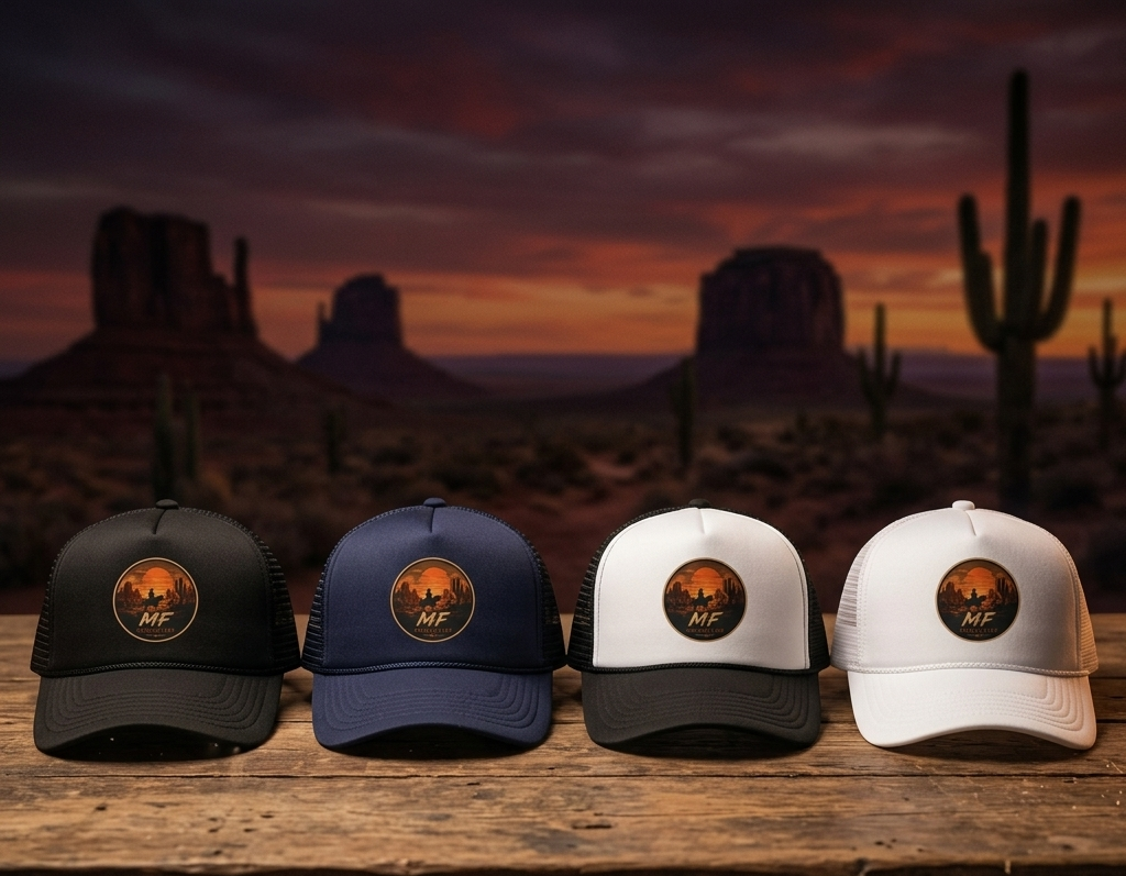 Desert Rider Foam Trucker Hat | Sunset Western Cowboy Cap | Montana Flow MF Logo