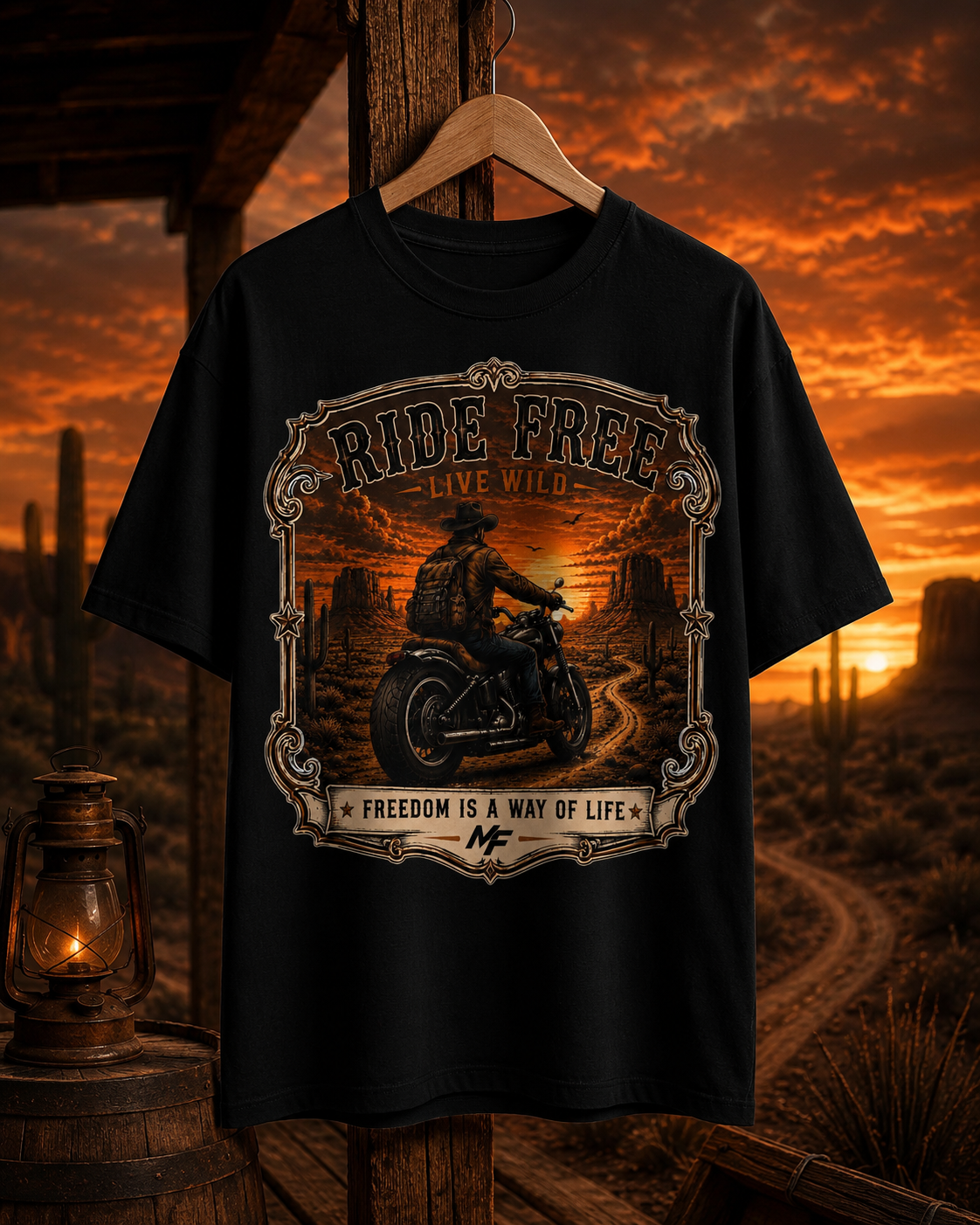 T-shirt Ride Free Motorcycle Sunset Rider | Tee-shirt La liberté est un mode de vie