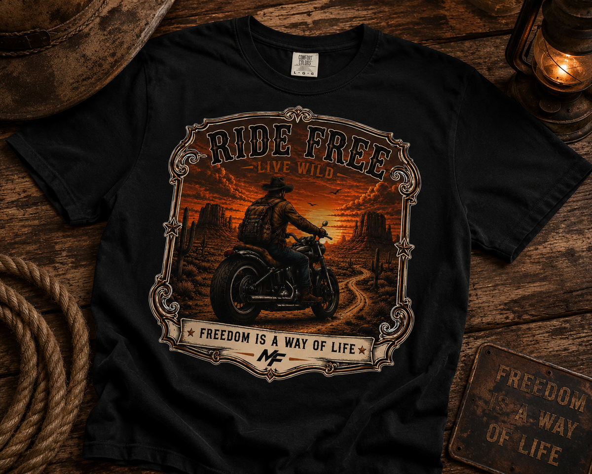 T-shirt Ride Free Motorcycle Sunset Rider | Tee-shirt La liberté est un mode de vie