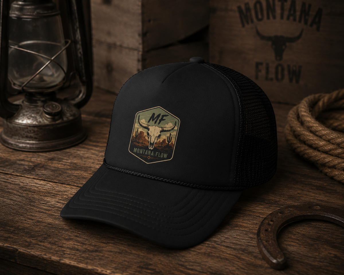 Longhorn Skull Patch Foam Trucker Hat | Montana Flow Western Desert Cap