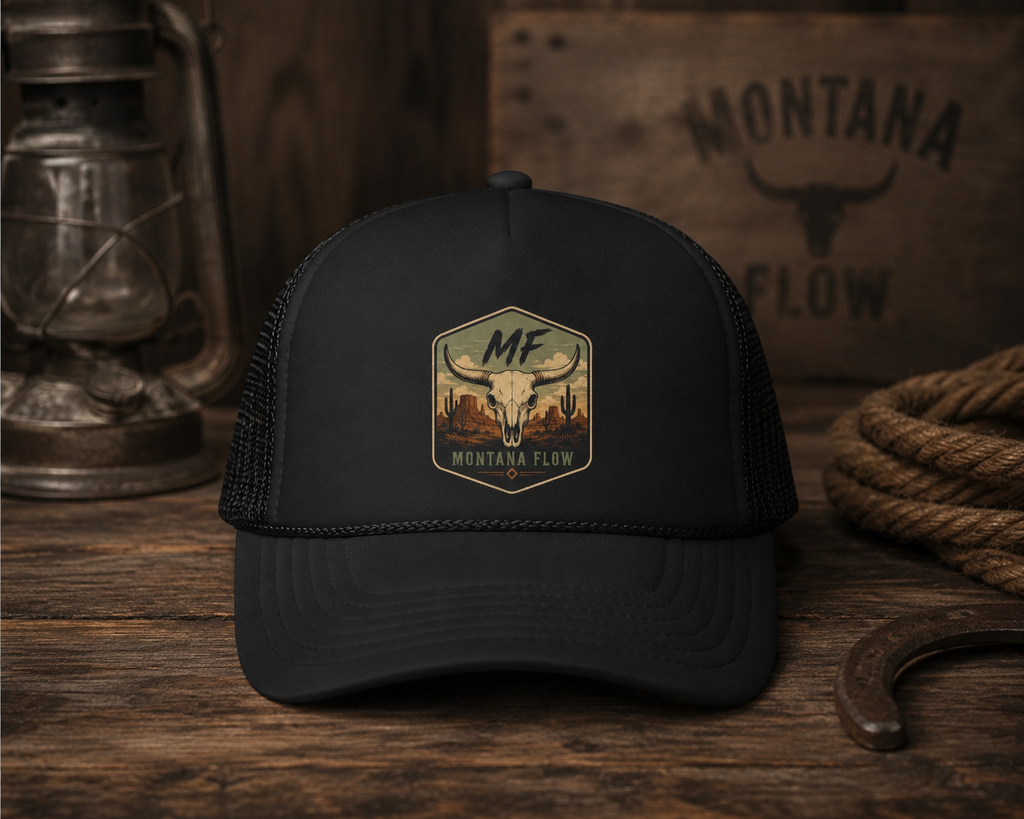 Longhorn Skull Patch Foam Trucker Hat | Montana Flow Western Desert Cap