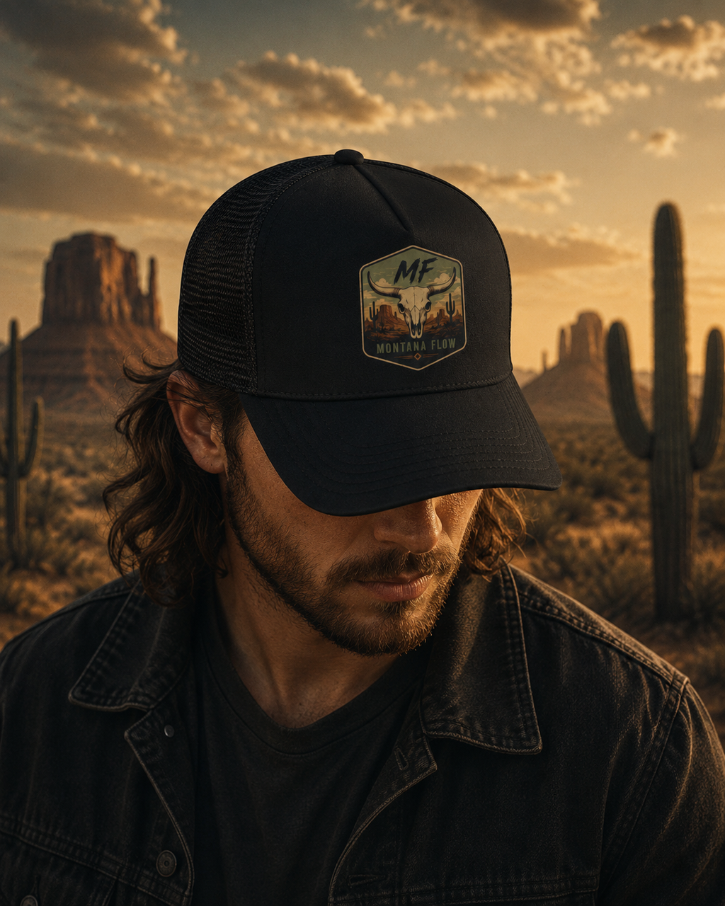 Longhorn Skull Patch Foam Trucker Hat | Montana Flow Western Desert Cap