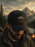 Casquette trucker en mousse avec écusson montagne | Casquette de camping en plein air Montana Flow
