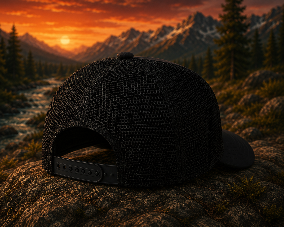 Mountain Sunset Patch Foam Trucker Hat | Montana Flow Vintage Outdoor Cap