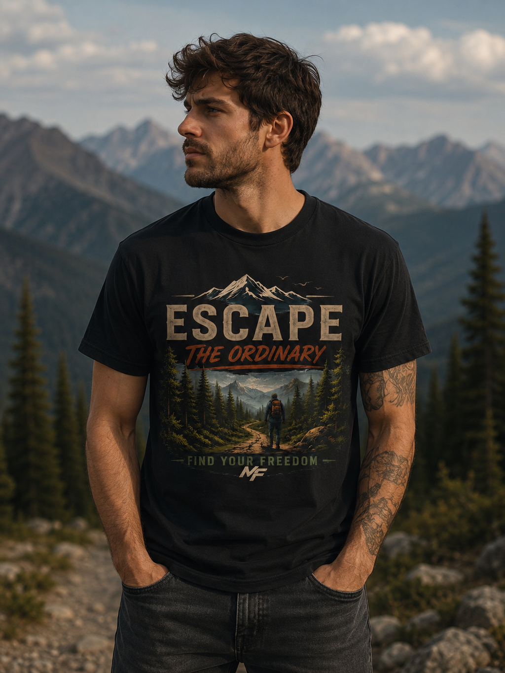 T-shirt « Escape the Ordinary » | Tee-shirt graphique aventure en randonnée en montagne