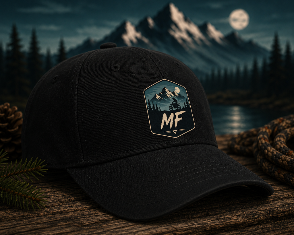 Mountain Motorcycle Patch Cap | Forest Peaks Outdoor Baseball Hat