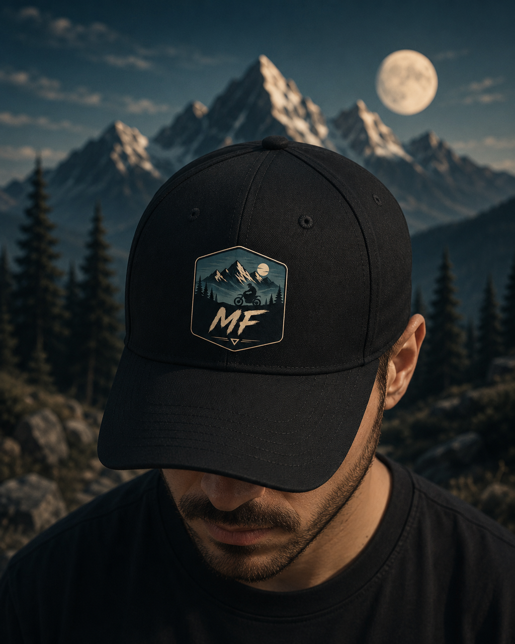 Mountain Motorcycle Patch Cap | Forest Peaks Outdoor Baseball Hat