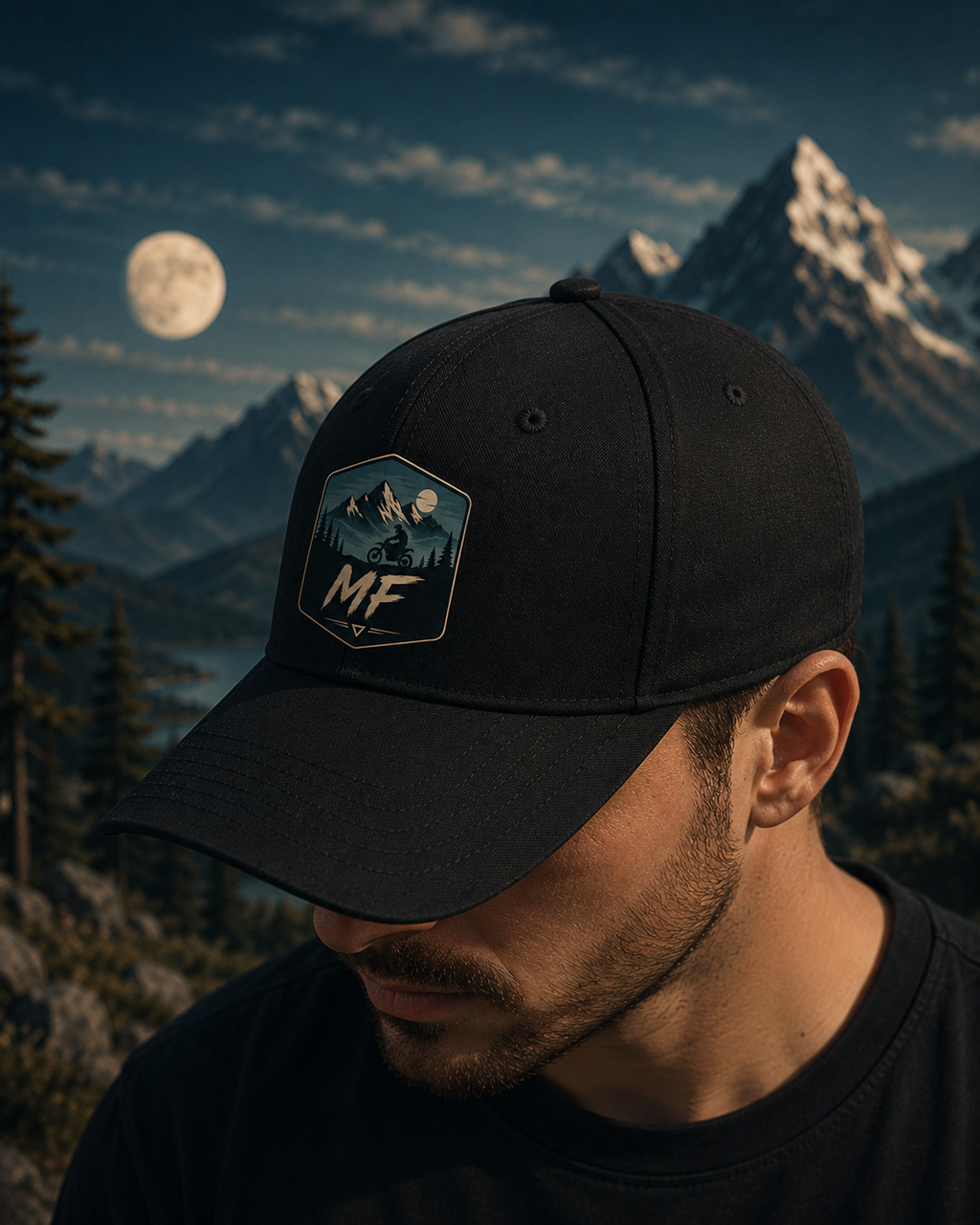 Mountain Motorcycle Patch Cap | Forest Peaks Outdoor Baseball Hat