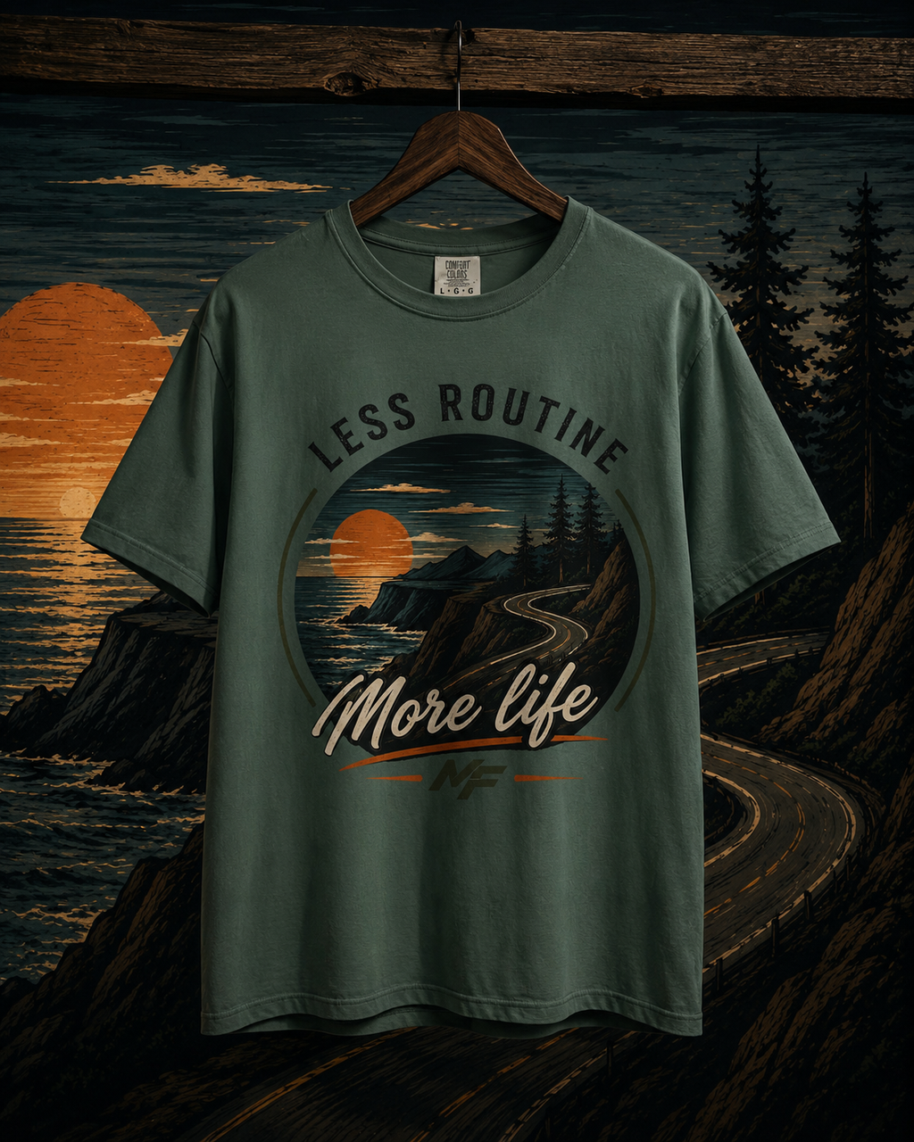 Less Routine More Life T-Shirt | Adventure Road Trip Mountain Graphic Tee
