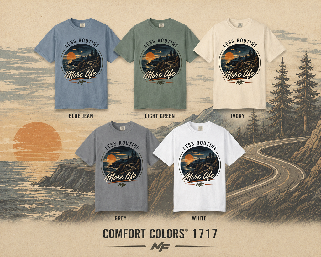 Less Routine More Life T-Shirt | Adventure Road Trip Mountain Graphic Tee