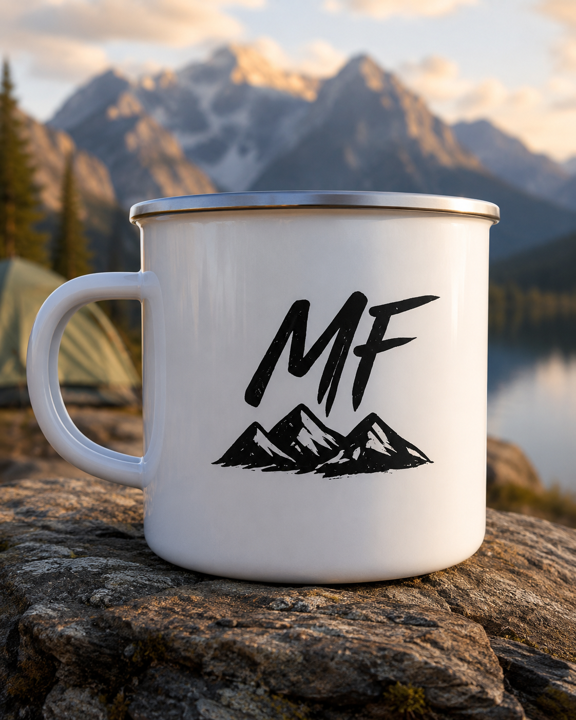Mountain Enamel Camping Mug | Minimal Outdoor Coffee Cup, Hiking Camp Mug