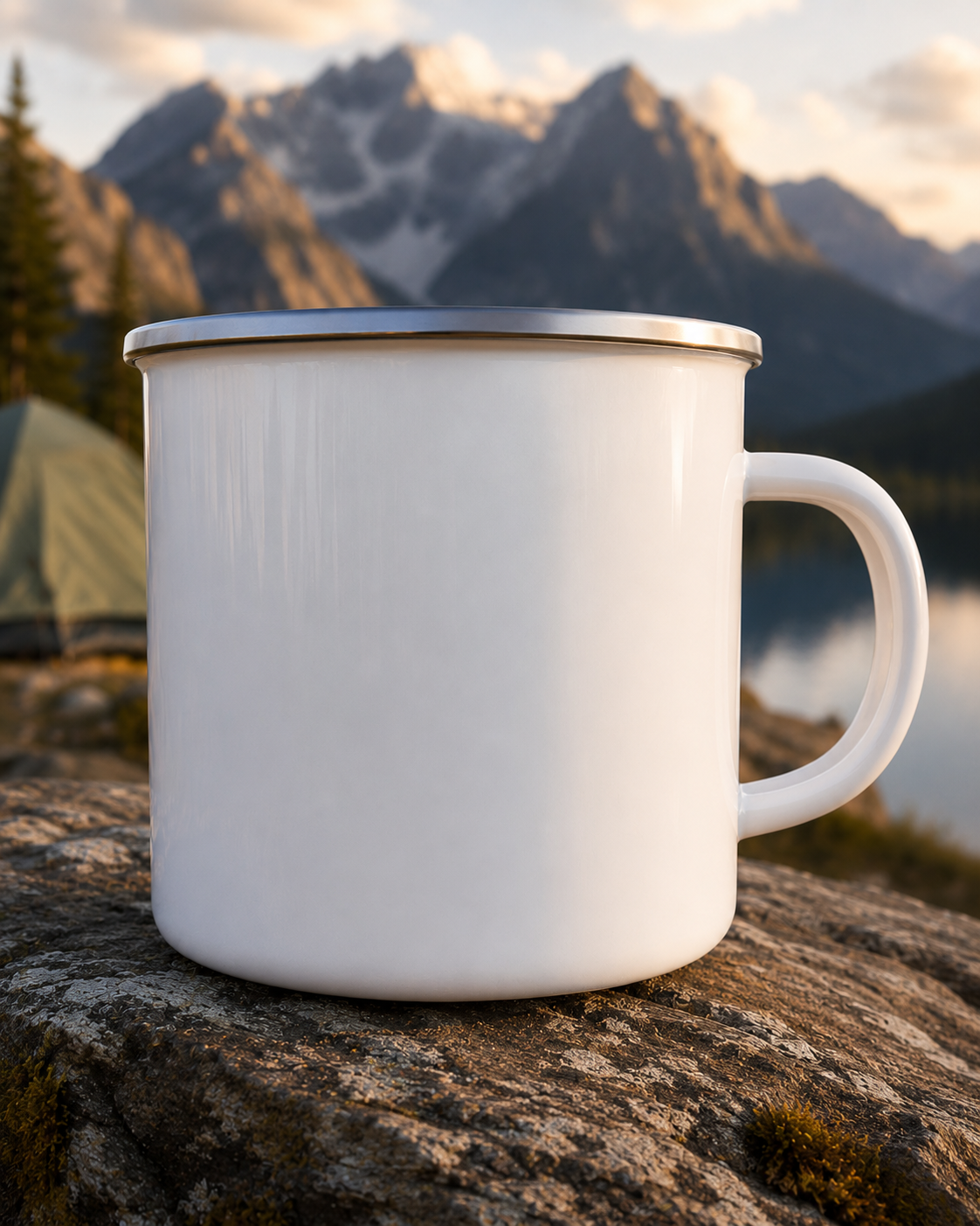 Mountain Enamel Camping Mug | Minimal Outdoor Coffee Cup, Hiking Camp Mug