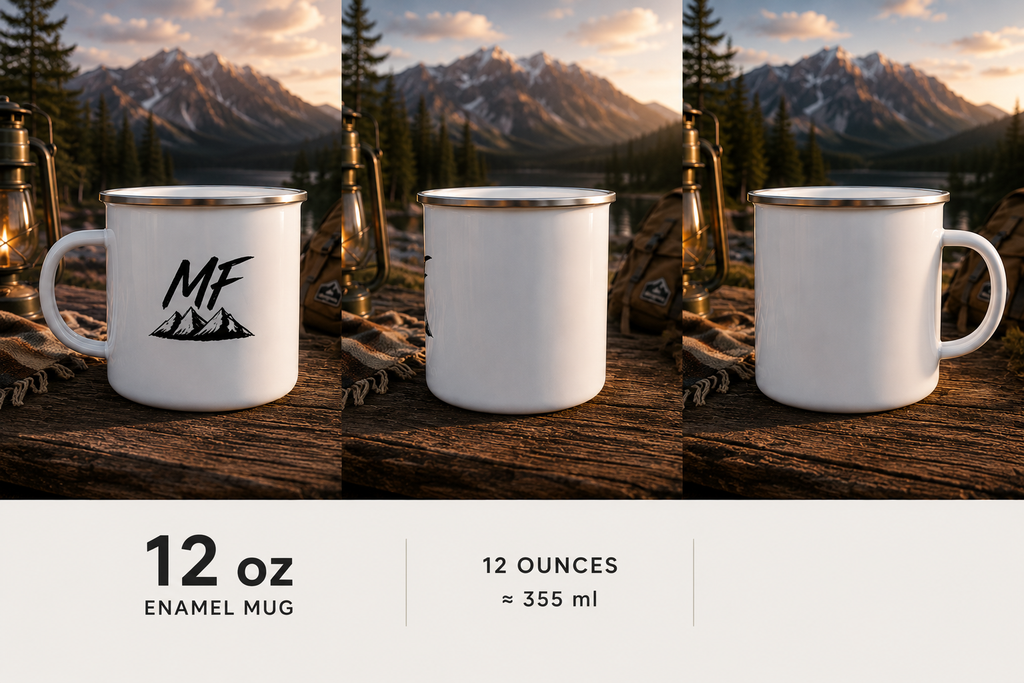 Mug de camping en émail Montagne | Tasse à café minimaliste pour le plein air, mug de randonnée